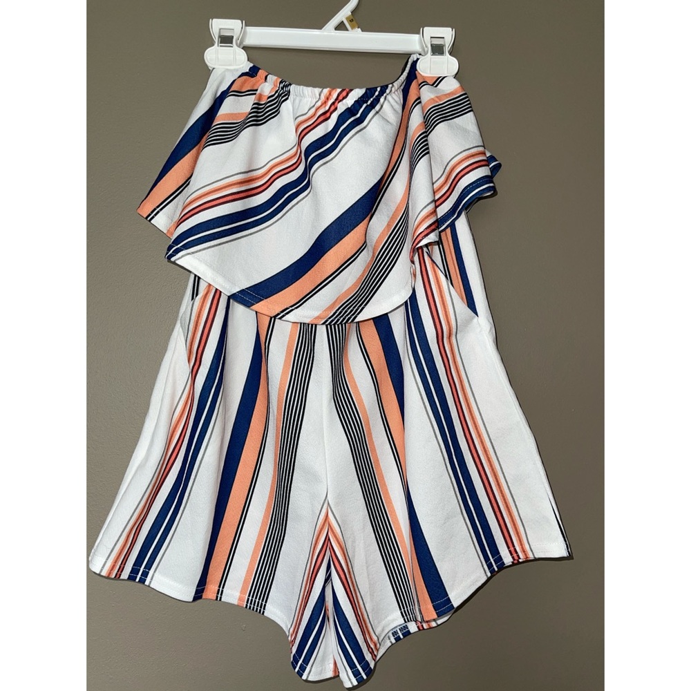 Striped strapless romper